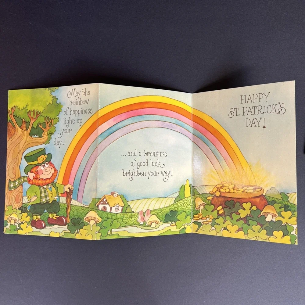VTG St Patrick's Day Greeting Cards Set 3 Unused Rainbow Leprechaun Mary Grace